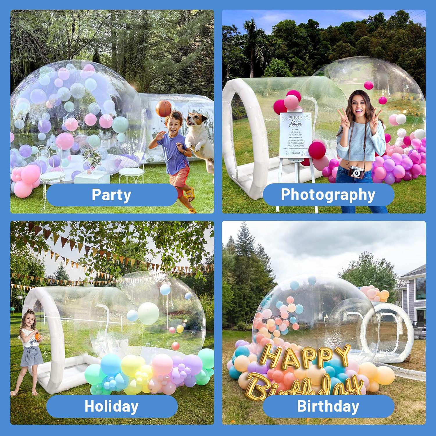 10FT Inflatable Bubble House, PVC Inflatable Balloon House for Kids and Adults with 100 Balloons Clear Bubble House Dome Inflatable with Blower& Pump for Birthday Outdoor Backyard Wedding Party Rental