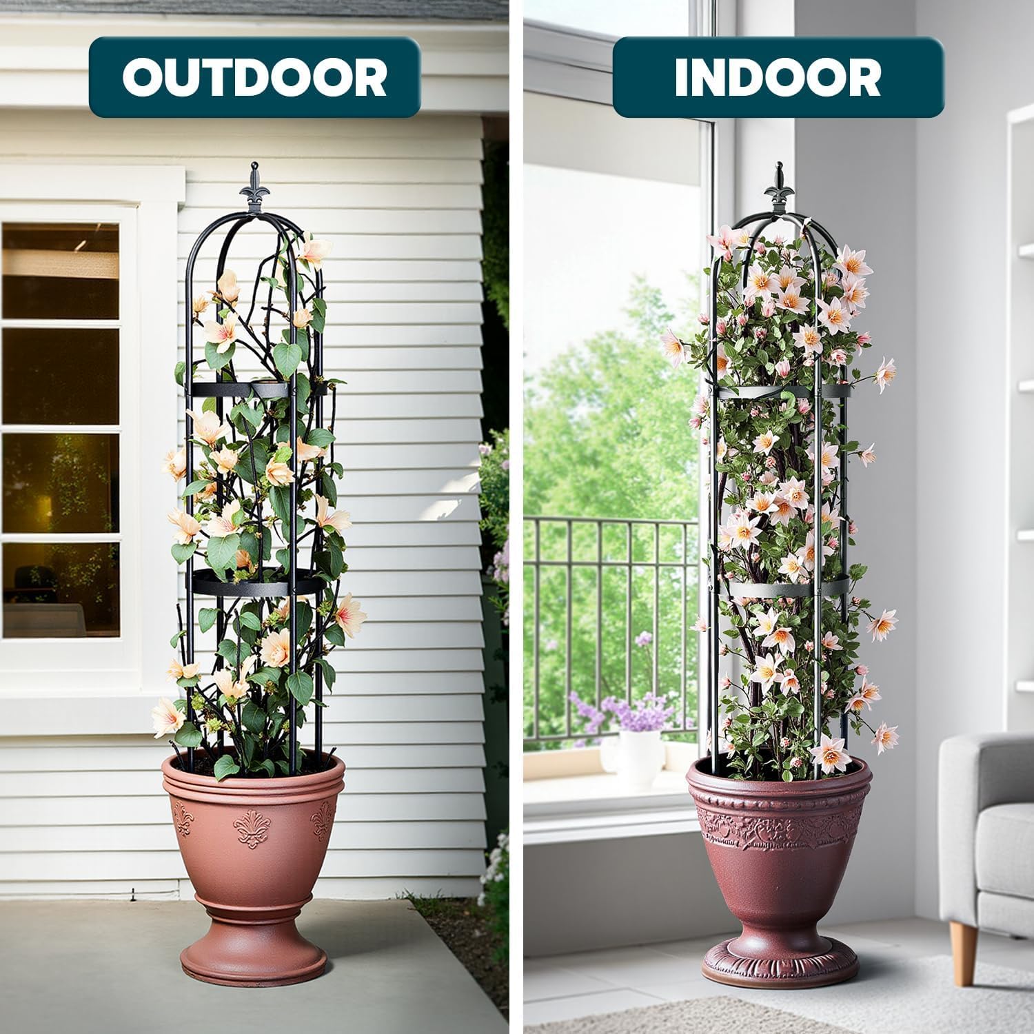 Idzo Trellis for Climbing Plants Outdoor, Garden Trellis Steel, Obelisk Design Stone Coated, 72 in Upgrade 2025, Vertical Support for Climbing Plants, Decorative for Outdoor & Indoor Use