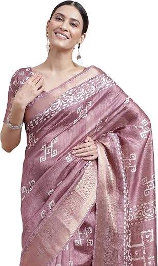 MIRCHI FASHION Women's Cotton Silk Batik Block Printed Saree with Blouse Piece