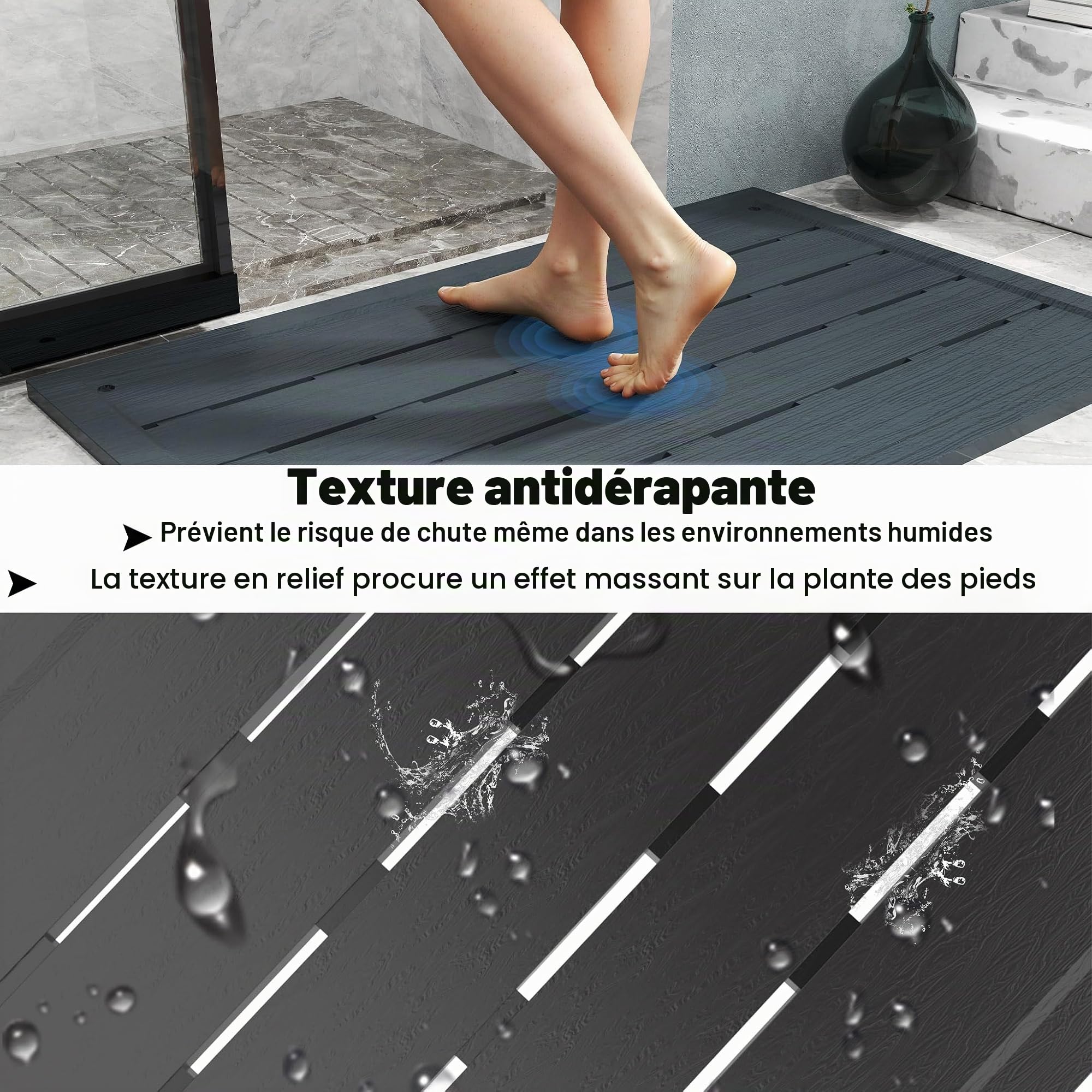 UISEBRT WPC Panneau de Sol pour Douche de Jardin, Douche, Douche, extérieur, antidérapant, Anthracite, 100 x 65 x 4 cm
