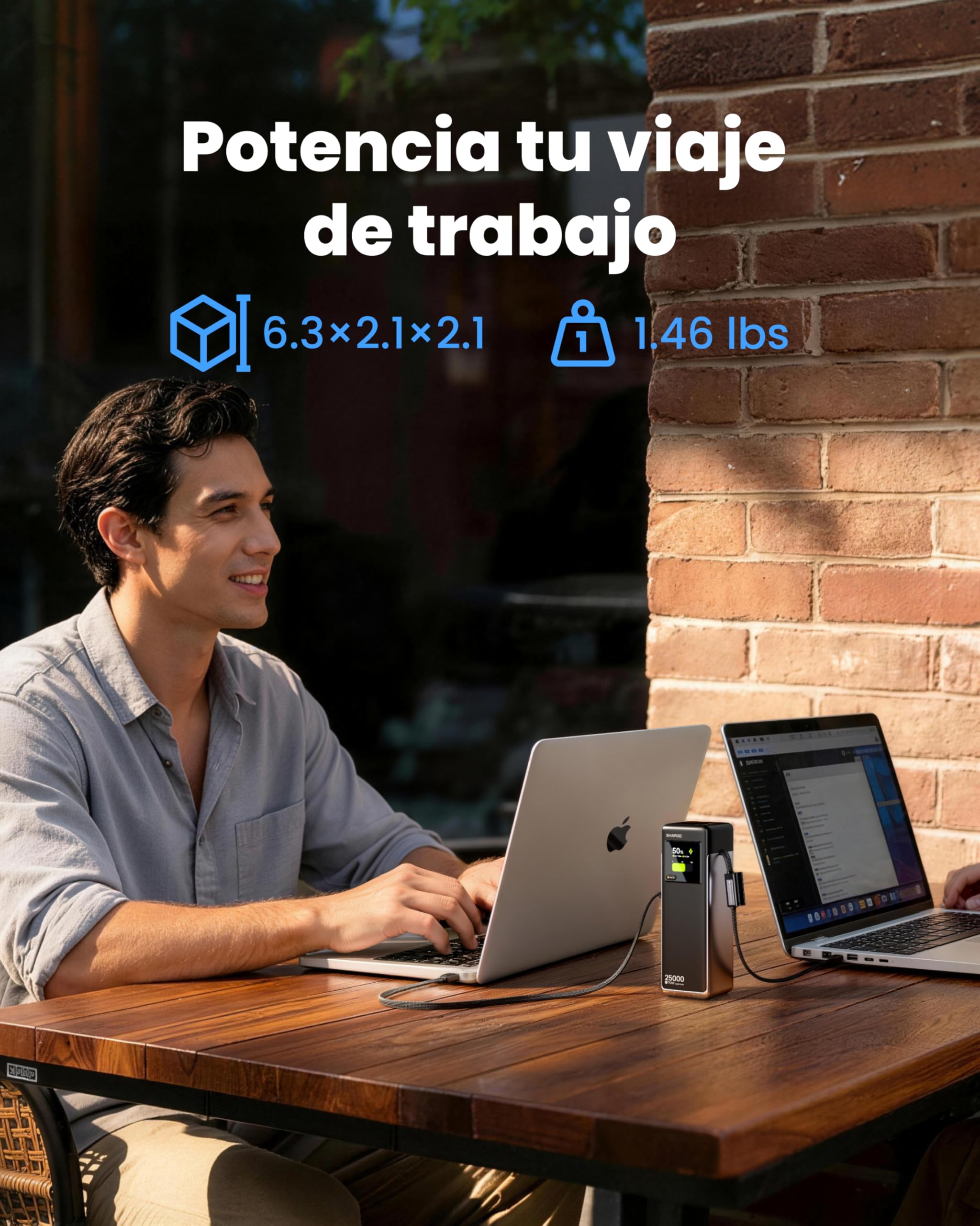 sharge Laptop Power Bank 170W, HyperTower 170 Cargador Rápido 25000mAh con Cables Integrados Retráctiles Portátil, Pantalla TFT Smart, 4 Puertos USB (WH-EU)
