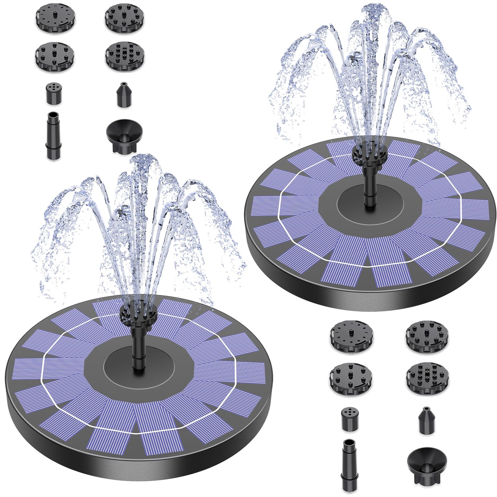 AISITIN Solar Springbrunnen für Außen,2.5W Solarbrunnen Teichpumpe 2PCS mit Panel Wasserpumpe Schwimmender Fontäne Pumpe mit 6 Fontänenstile für Garten, Vogel-Bad, Teich, Wasserspiel, Fisch-Behälter