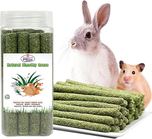 True Touch Pets Timothy - 24 palitos de heno Timothy naturales, golosinas para conejos, golosinas de conejito de hámsters, juguetes masticables de