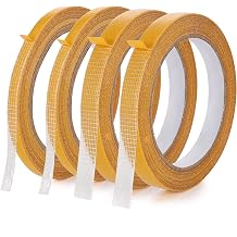 [4 Rolls] Double Side Fabric Tape 49FT - 1/2Inch+1/4Inch Hem Tape No Sew No Iron for Clothes Pants Dress and Curtains, Adhesive Tape for Quick Clothing Repairs, Sticky but Removable and Residue free