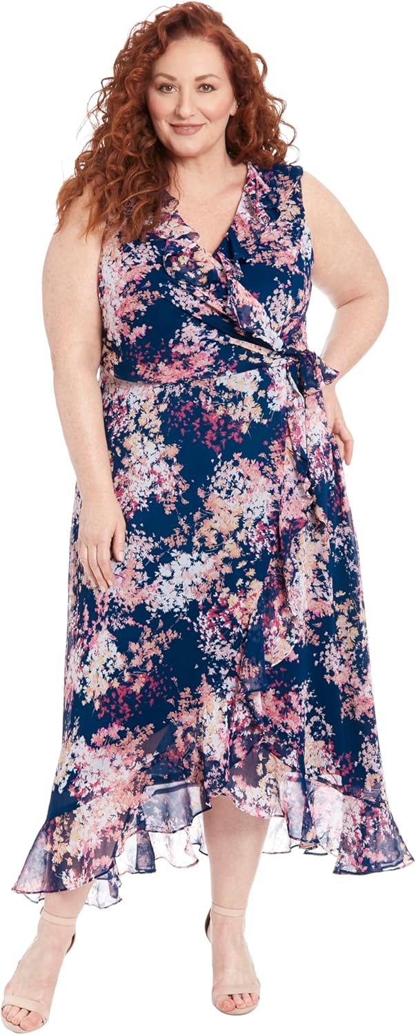 London Times Women's Dresses Ruffle V-Neck and Faux Wrap Maxi Dress - Image 4