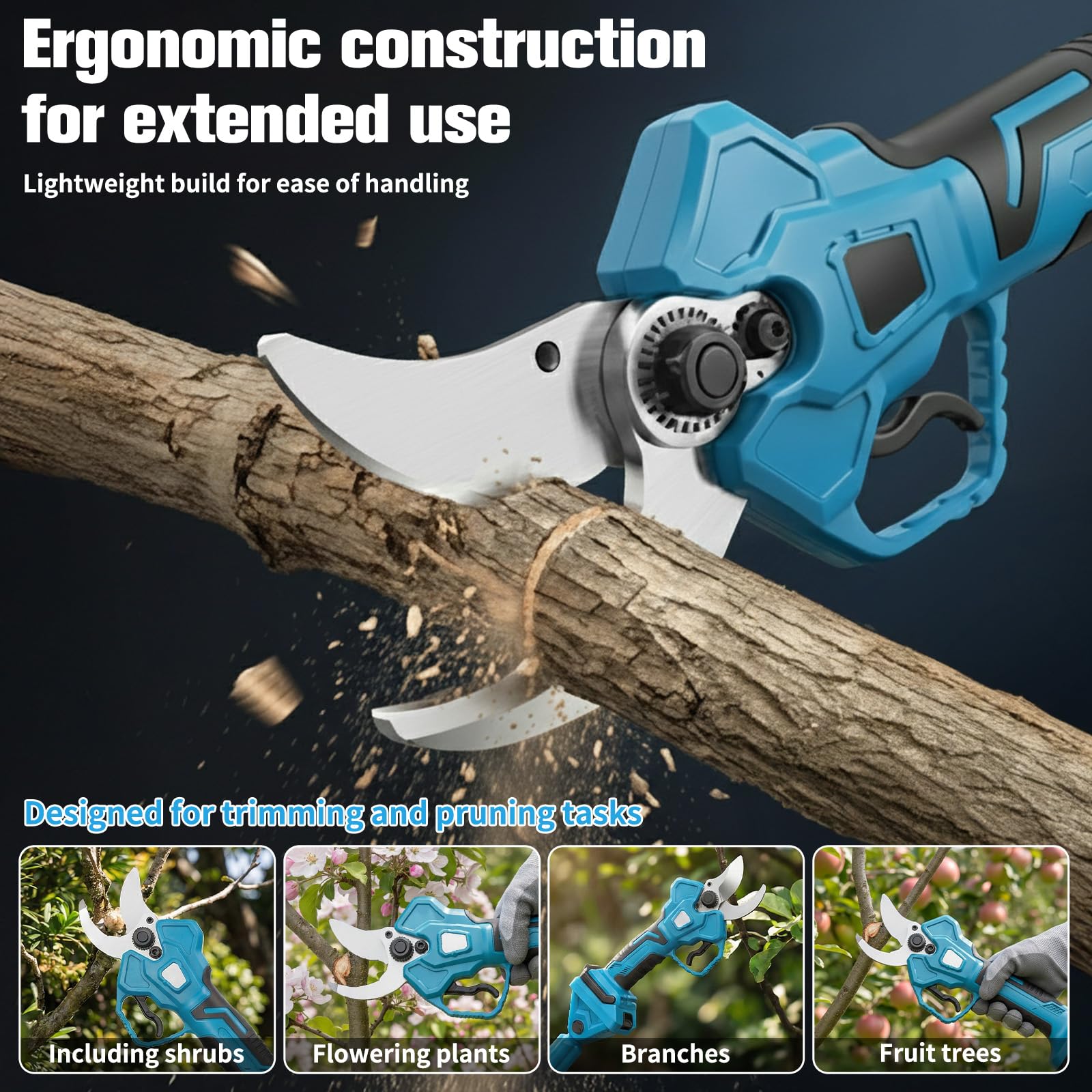Akku Astschere mit 2m Teleskopstiel Kompatibel mit Makita 18 v, Elektrische Gartenschere mit LCD-Display, 65 mm Öffnung & max. 40 mm Schnittdurchmesser, für Baumschnitt & Obstbaumpflege (ohne Akku)