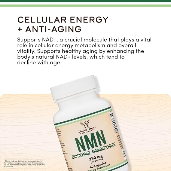 NMN Supplement - 99% Purity Tested - 125mg per Capsule of Nicotinamide Mononucleotide, 60 Capsules, by Double Wood Supplements