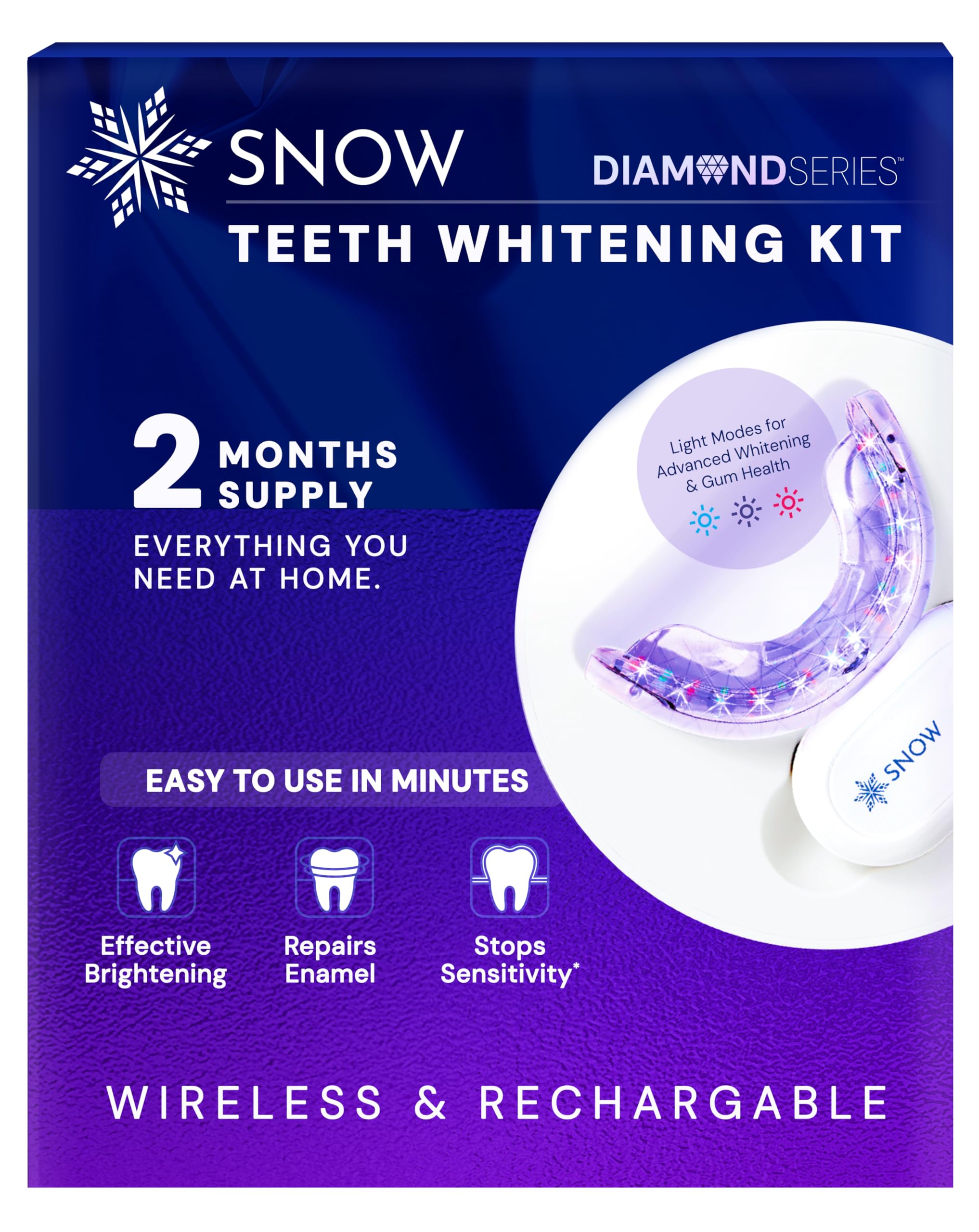 Snow Teeth Whitening Kit - Snow Teeth Whitening Serum and LED Mouthpiece Whitener, Formulated with Hydroxyapatite, Good for 2 Months - Wireless Kit with 1 Wand
