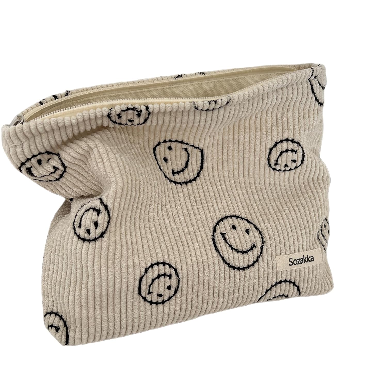 Cosmetic Bags for Women - Corduroy Cosmetic Bag Aesthetic Women Handbags Purses Smile Dots Makeup Organizer Storage Makeup