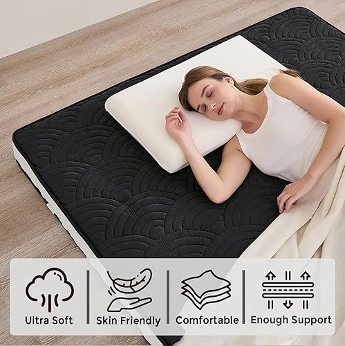 Miniatura 2 de Colchón japonés para suelo, colchón de futón acolchado con parte inferior antideslizante, cama plegable con bolsa de almacenamiento y correas,