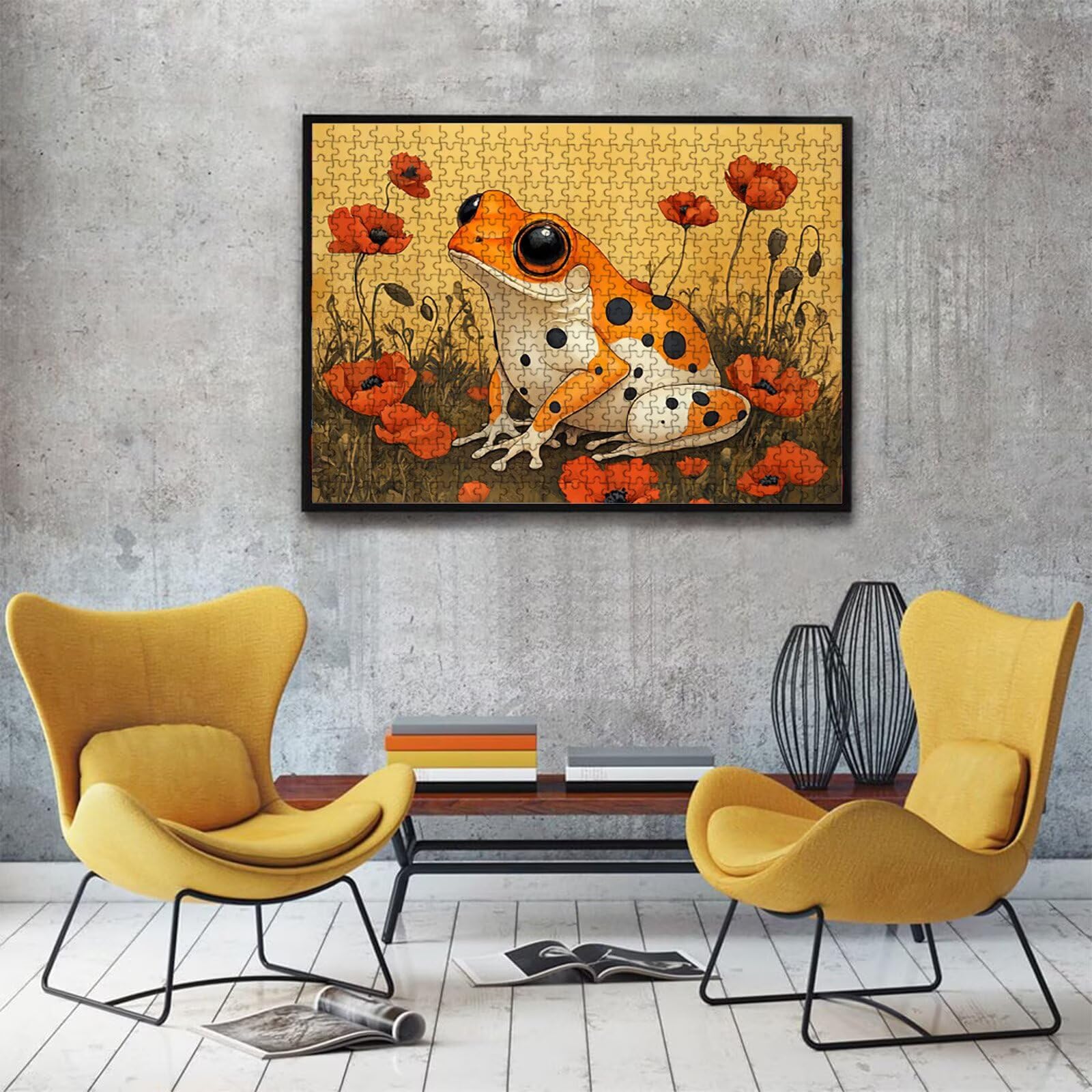 Puzzle 1000 elementów, puzzle 1000 elementów dla dorosłych, trudne puzzle, druk w wysokiej rozdzielczości i jasne kolory, drewniane puzzle żaba mak z wykwintnym pudełkiem do pakowania W3H-419
