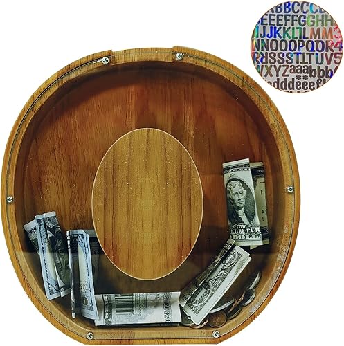 Miniatura 44 de Alcancía para niños y niñas, alcancía grande de madera personalizada con diseño recortado, bancos de monedas con letras del alfabeto, caja de ahorro