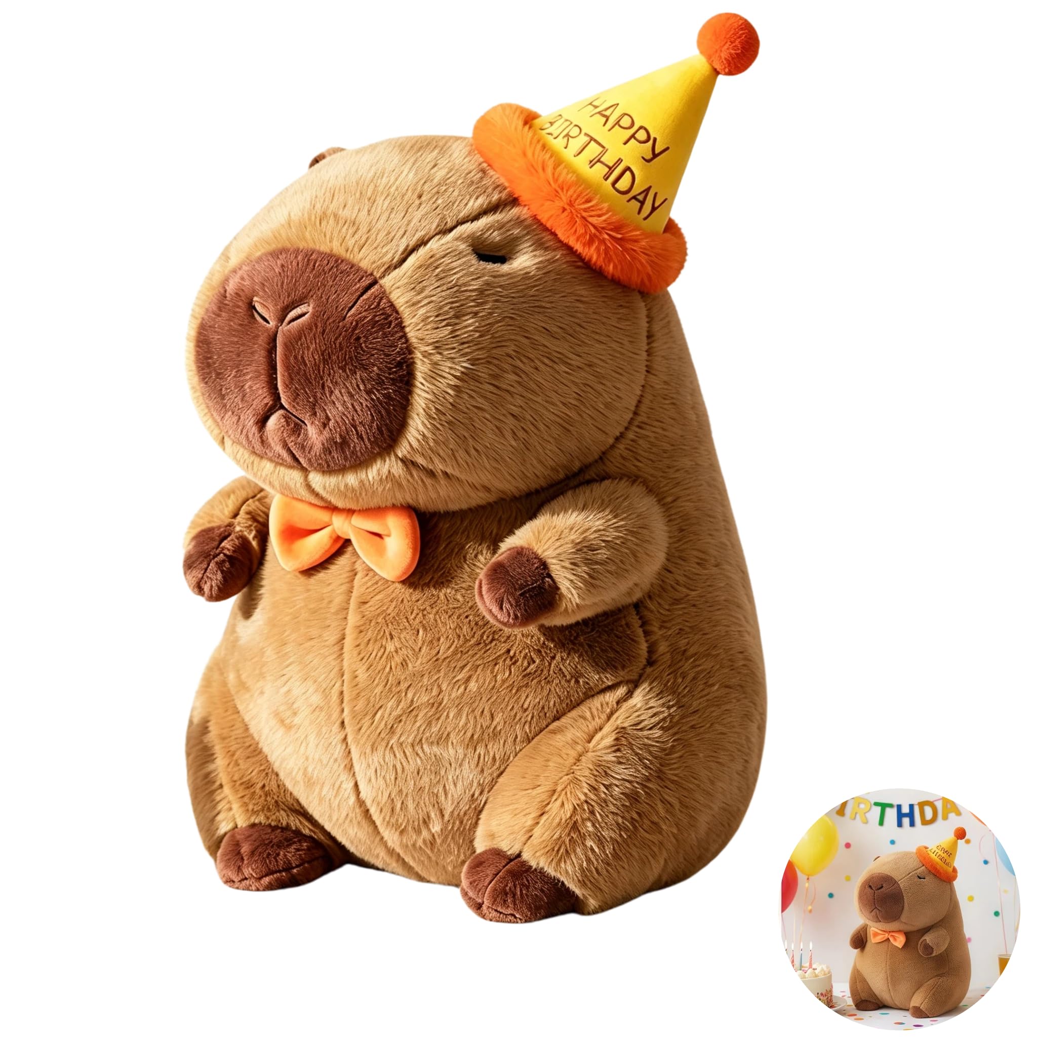 RARITYLL Capybara Plush 25cm with Birthday Hat, Capybara Gifts, Soft Stuffed Animal Toy, Cute Capybara Teddy Gift for Birthdays, Home Decoration