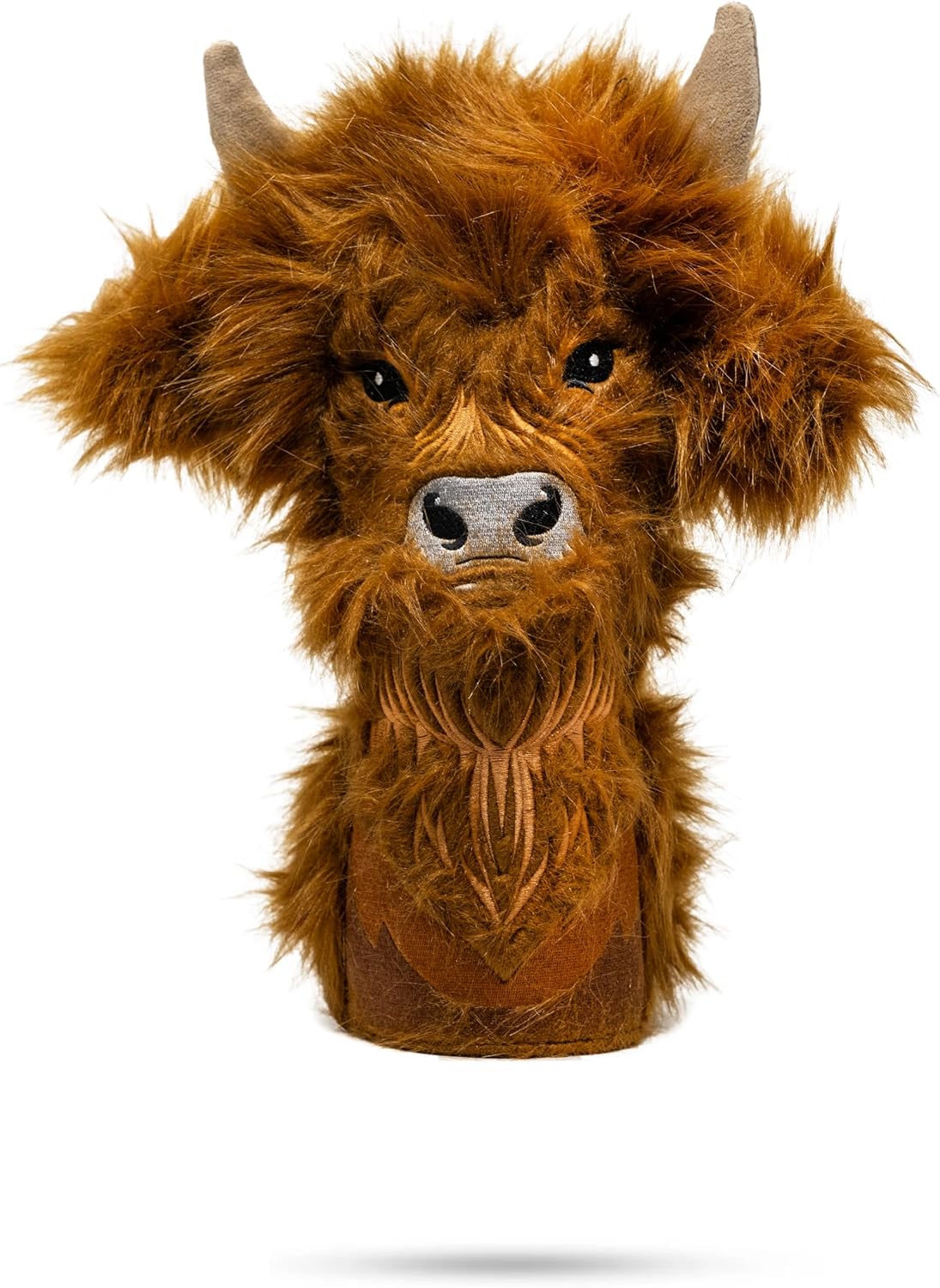 Pins & Aces Highland Cow Head Cover – Premium, Hand-Made Leather Headcover with Realistic Plush Design – Cute, Rustic, Farm-Inspired Animal Theme – Tour Quality Golf Club Cover – Customize Your Bag