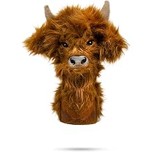 Pins & Aces Highland Cow Head Cover Premium, Hand-Made Leather Headcover with Realistic Plush Design Cute, Rustic, Farm-Inspired Animal Theme Tour Quality Golf Club Cover Customize Your Bag