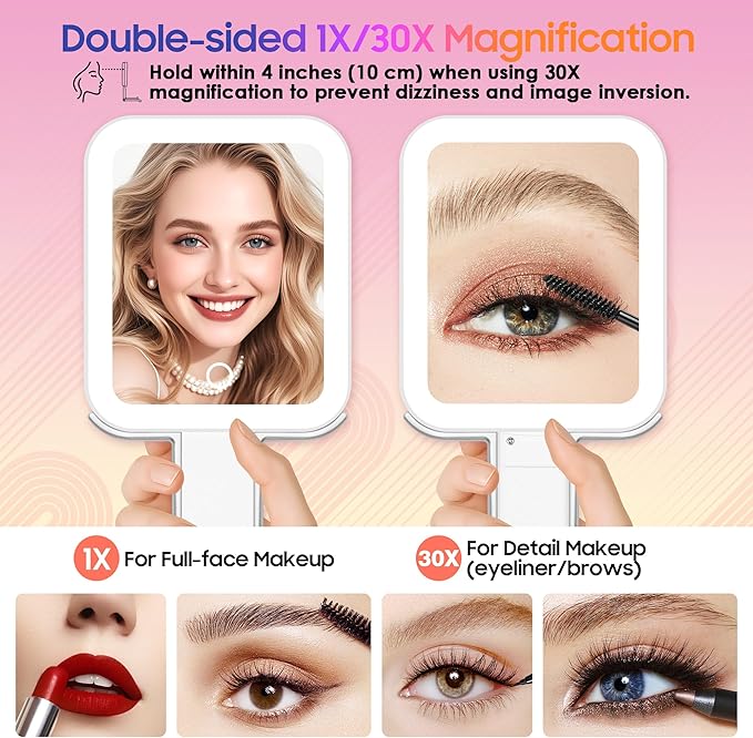 Espejo de Maquillaje con Luz y Aumento GOMIPURU, 30X/1X, Plegable miniatura 3