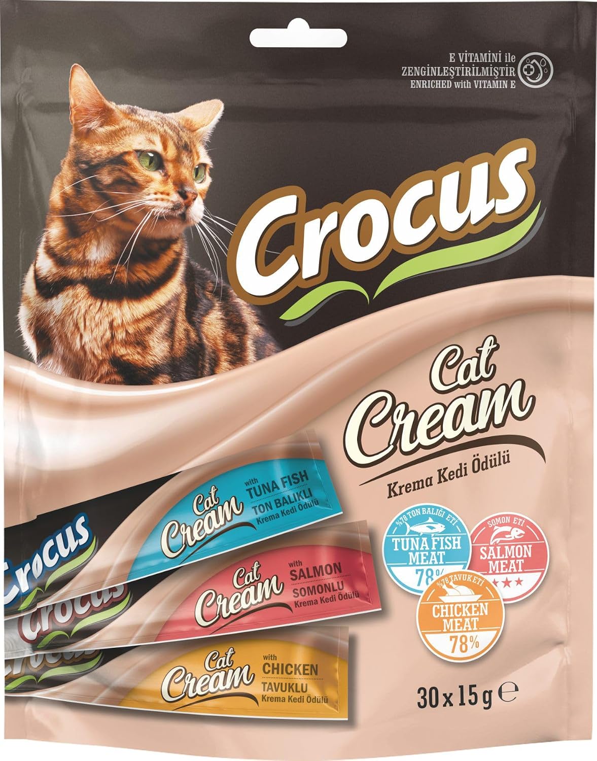 Crocus Çoklu Tavuklu & Ton Balikli & Somonlu Krema Kedi Ödülü 30X15G
