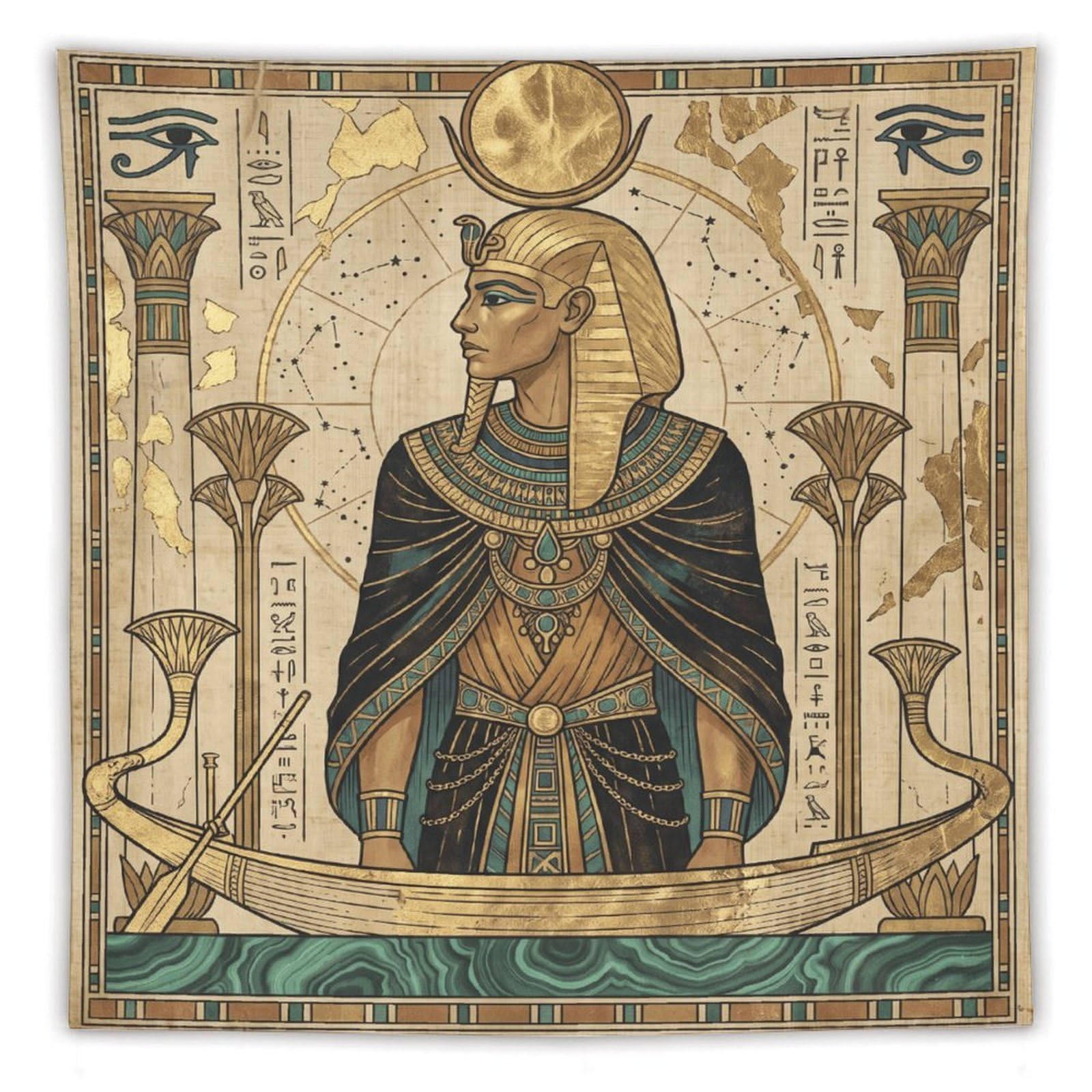 W7C8U2X3 Egyptian Queen Portrait Wall Tapestry, Egyptian Papyrus Style