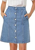 Allegra K Women's A-Line Button Down Denim Jean Skirt - High Waist Knee Length Casual Summer Style