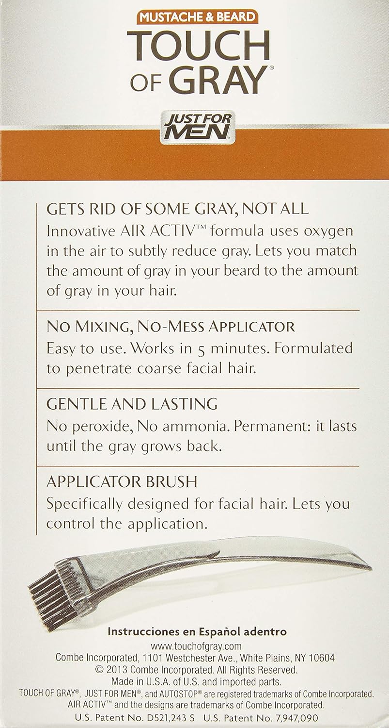 JUST FOR MEN Touch of Gray Hair Color, Mustache & Beard Kit, Light & Medium Brown B-25/35, 1 ea ( Pack of 3)