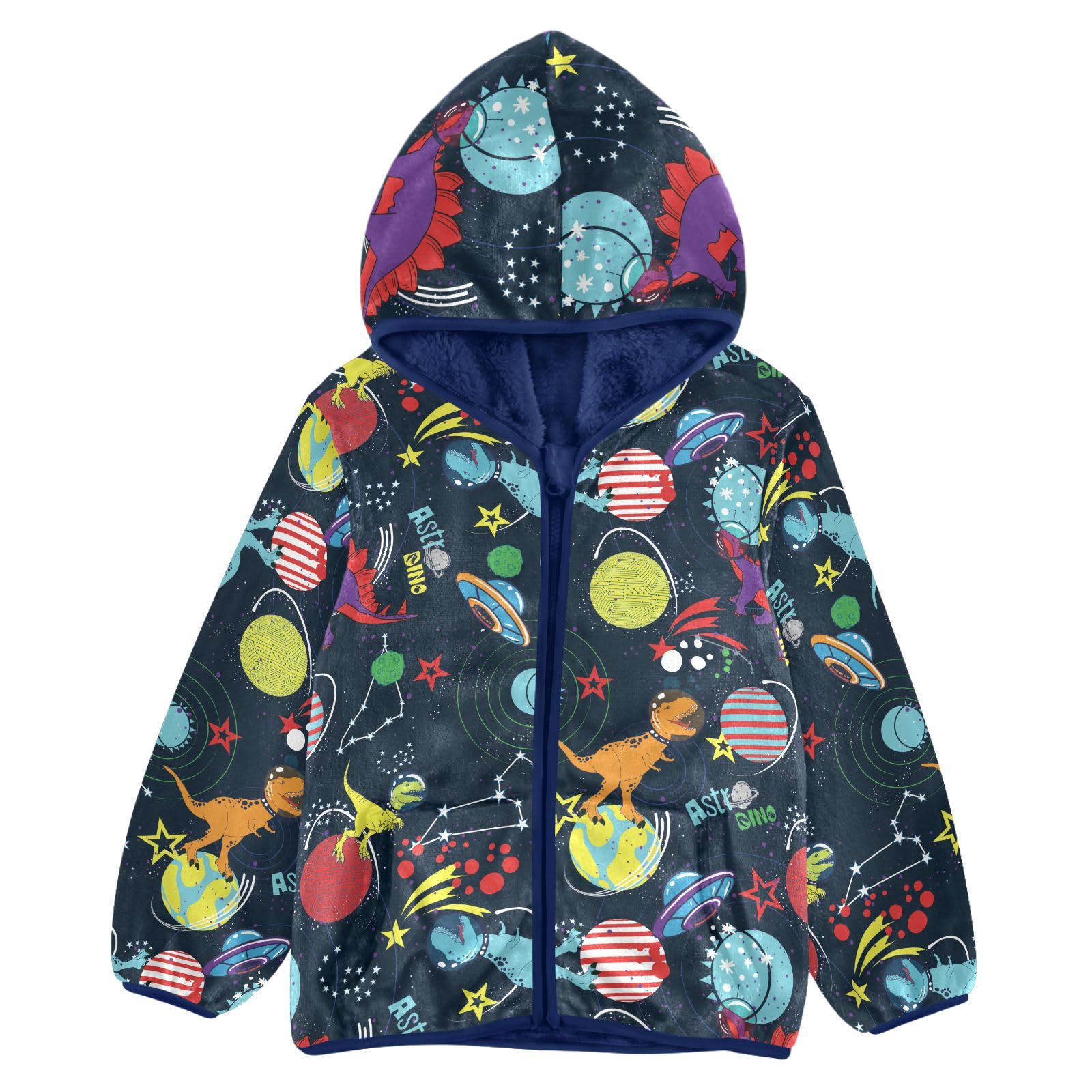 Aflyko Boys Fleece Coat Blue Zip-Up Hoodie Girls Outerwear Kids Hooded Jacket
