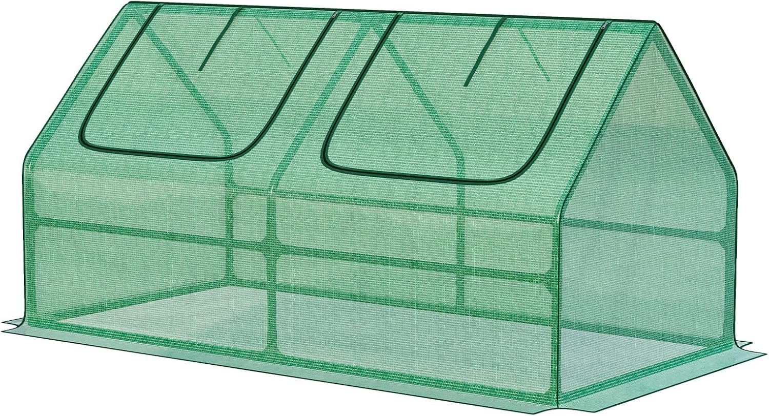 Aoodor 4 x 2 x 2 ft Mini Greenhouse with 2 Zipper Doors, Water Resistant, UV Protected for Flowers, Vegetables and Herbs, Green Green 4 x 2 x 2 ft