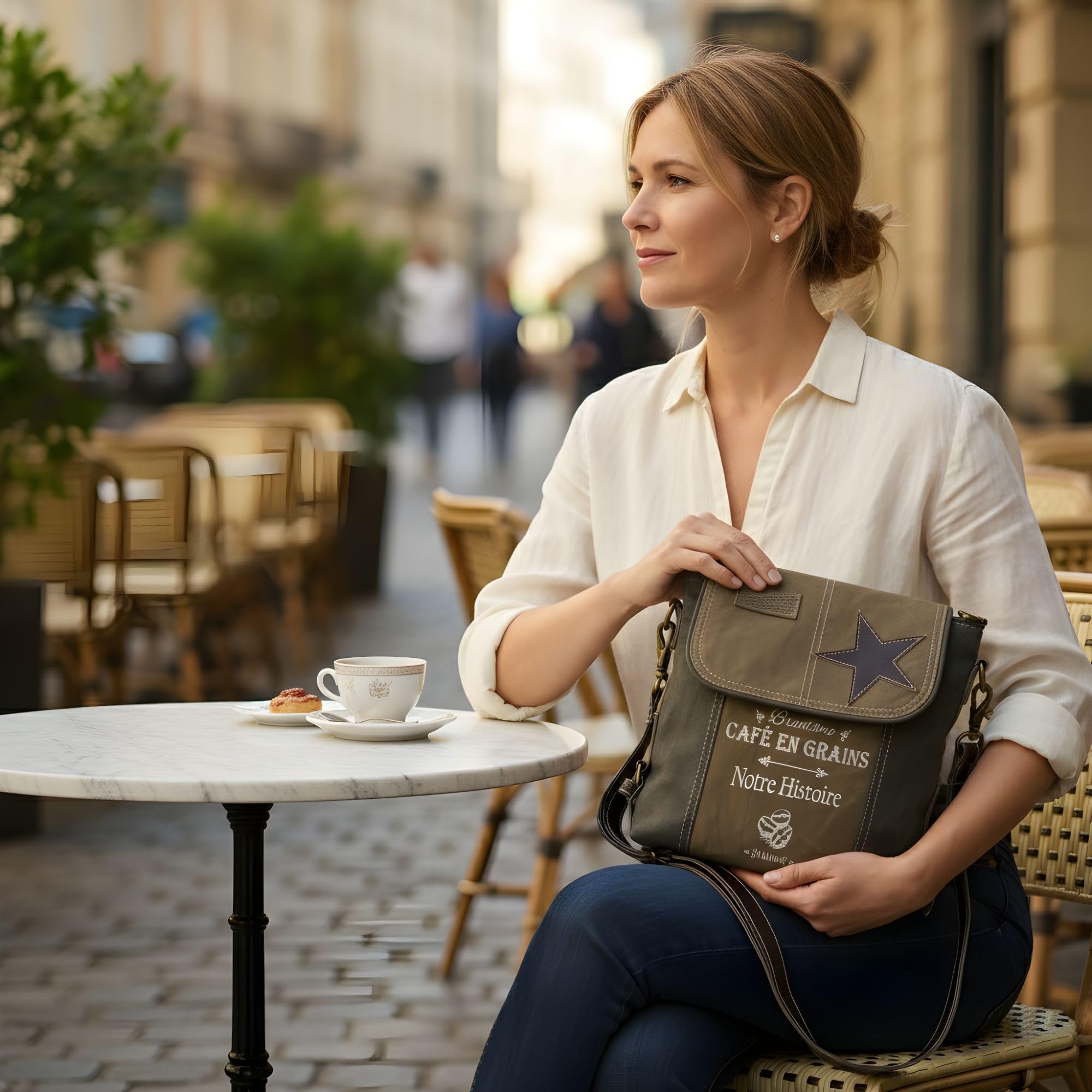 Sunsa Damen Umhängetasche, Retro Crossbody bag, khaki Schwarz canvas Tasche