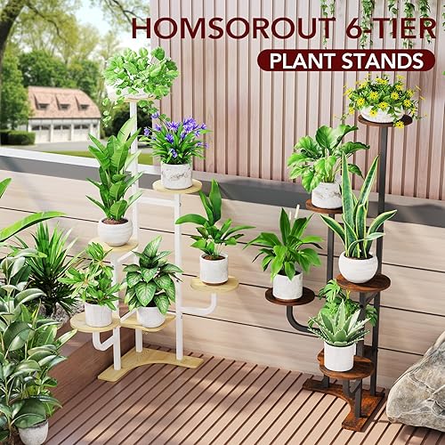 Miniatura 3 de Soporte de esquina para plantas con luz de crecimiento, soporte para plantas de 6 niveles, estante redondo de metal para plantas con luz ajustable,