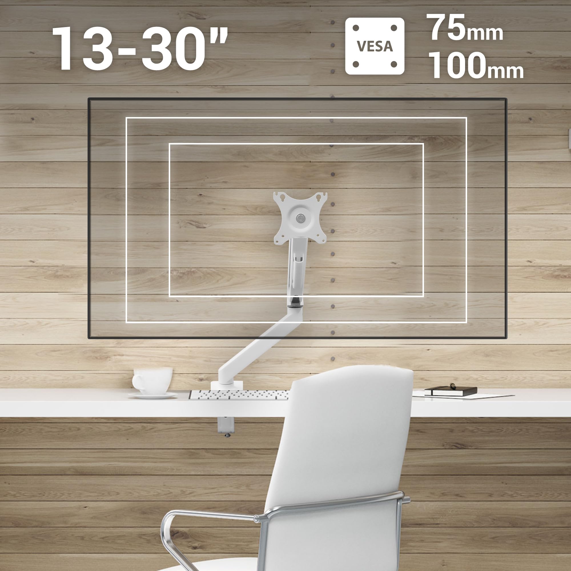 Atlantis P022-MA10-C012 GAS Lift Supporto e Braccio per Monitor PC singolo da 13" a 30",Max 9Kg. Altezza regolabile, snodabile. Inclinaz +/- 45°, Pivot +/- 180°, Rotaz 360° e Giro 180°. Vesa 75/100.