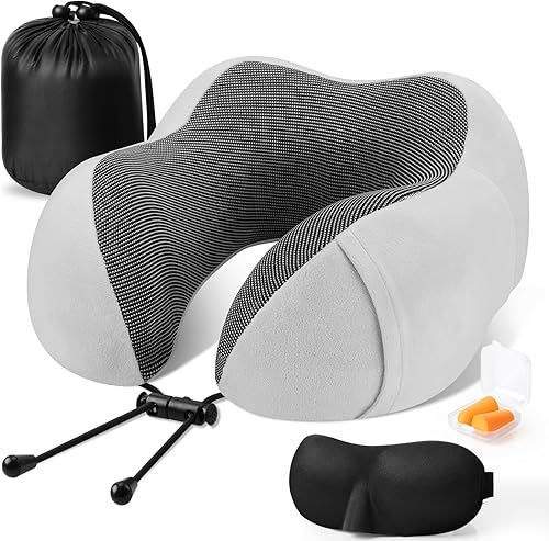 Miniatura 12 de CloudBliss Almohada de viaje de espuma viscoelástica de alta calidad, almohada cervical cómoda y de apoyo, almohadas cervicales para viajar, Negro