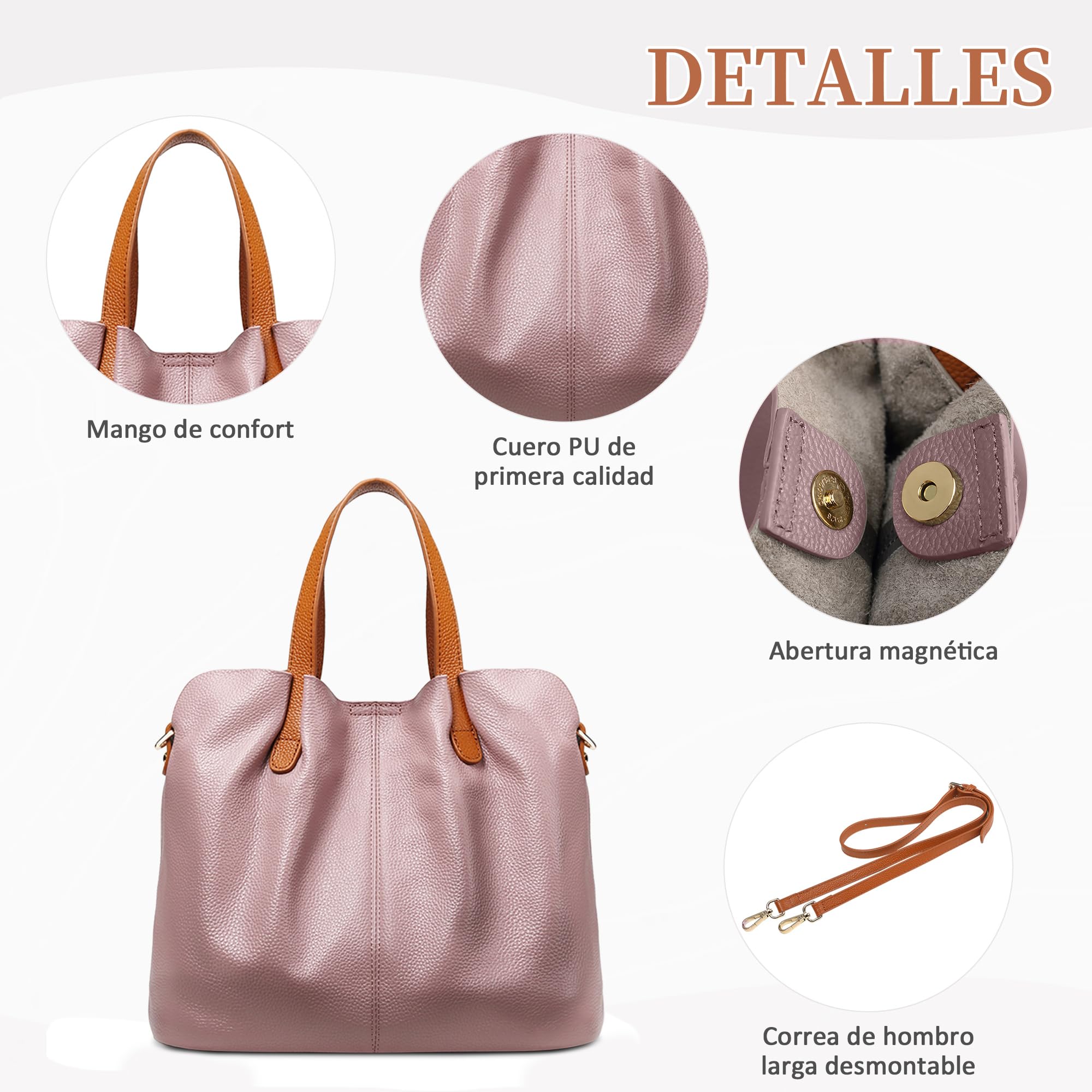 DIRRONA Bolso Mujer de Piel Auténtica – Elegante Bolso de Mano y Hombro con Correa Ajustable, Bolso Tote Grande Ideal para Trabajo, Viajes, Compras y Uso Diario