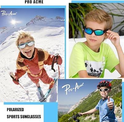 Pro Acme Kids Sunglasses for Boys Girls, Polarized Sports Youth Sunglasses with Strap for Kids Ages Color 3-12
