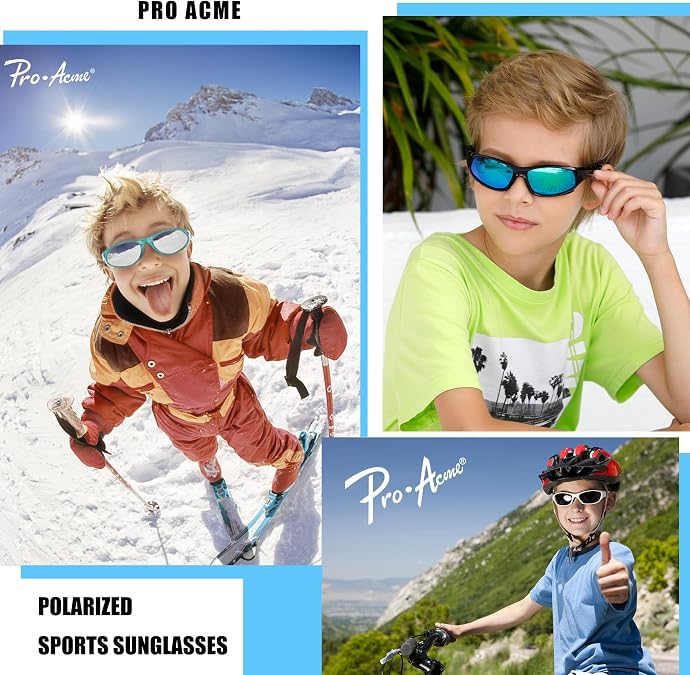 Pro Acme Kids Sunglasses for Boys Girls, Polarized Sports Youth Sunglasses with Strap for Kids Ages Color 3-12