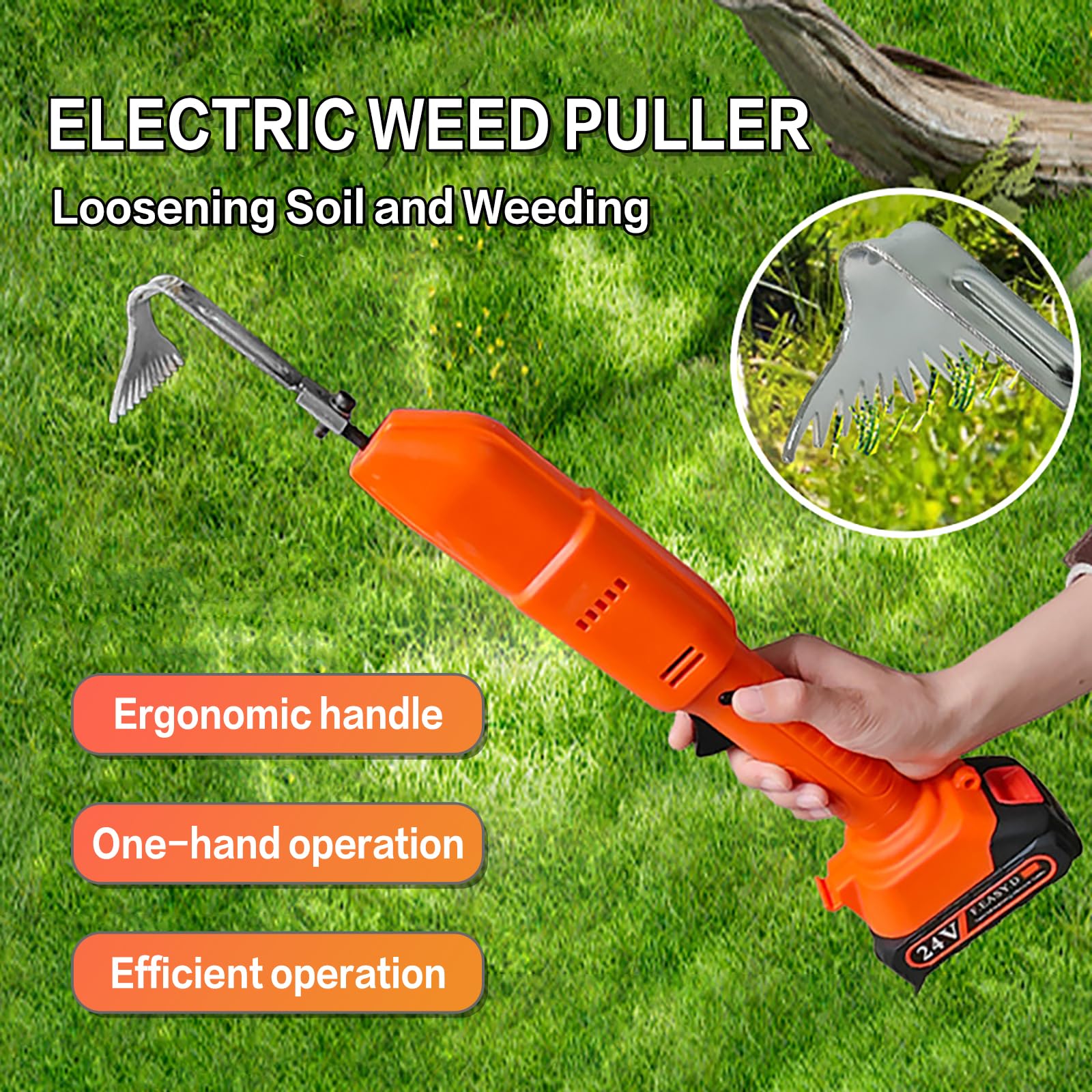 Zappetta da Giardino 24V Motorizzata A Batteria, Rastrello per Erbacce E Zappa da Giardino, 2500 giri/min Zappa Elettrica Portatile Con Asta di Prolunga per Diserbare Allentare Terreno
