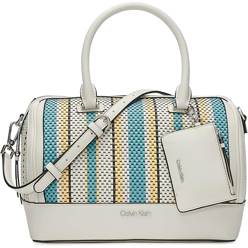 Calvin Klein Ashley Barrel Satchel, Cherub White Multi Woven