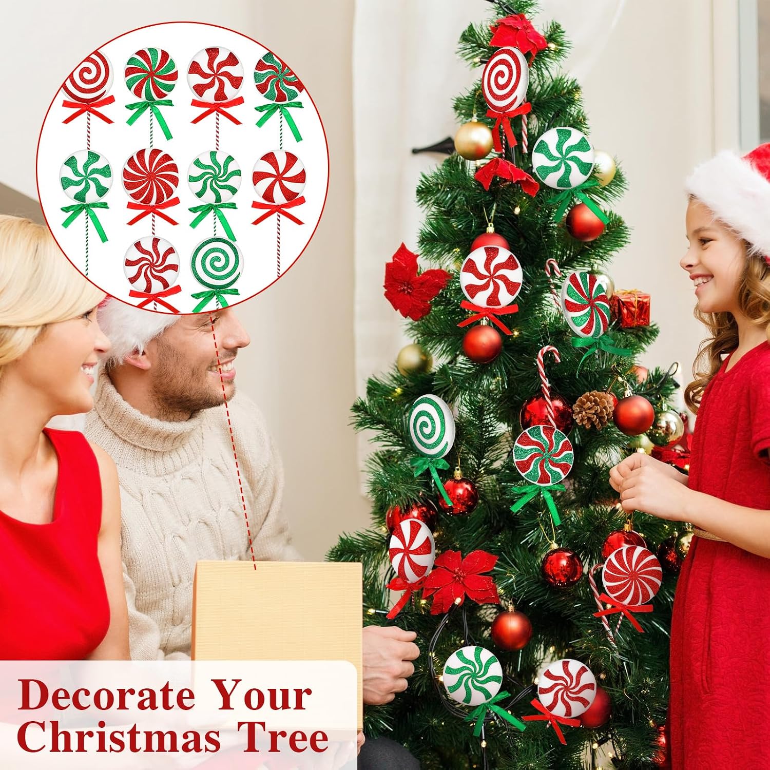 Wettarn 10 Pcs 8.7 Inch Christmas Candy Lollipop Tree Picks, Red Green