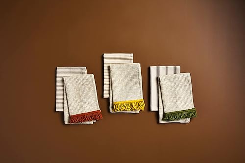 Miniatura 2 de Mud Pie Juego de toallas con flecos, mostaza, 14" x 21"