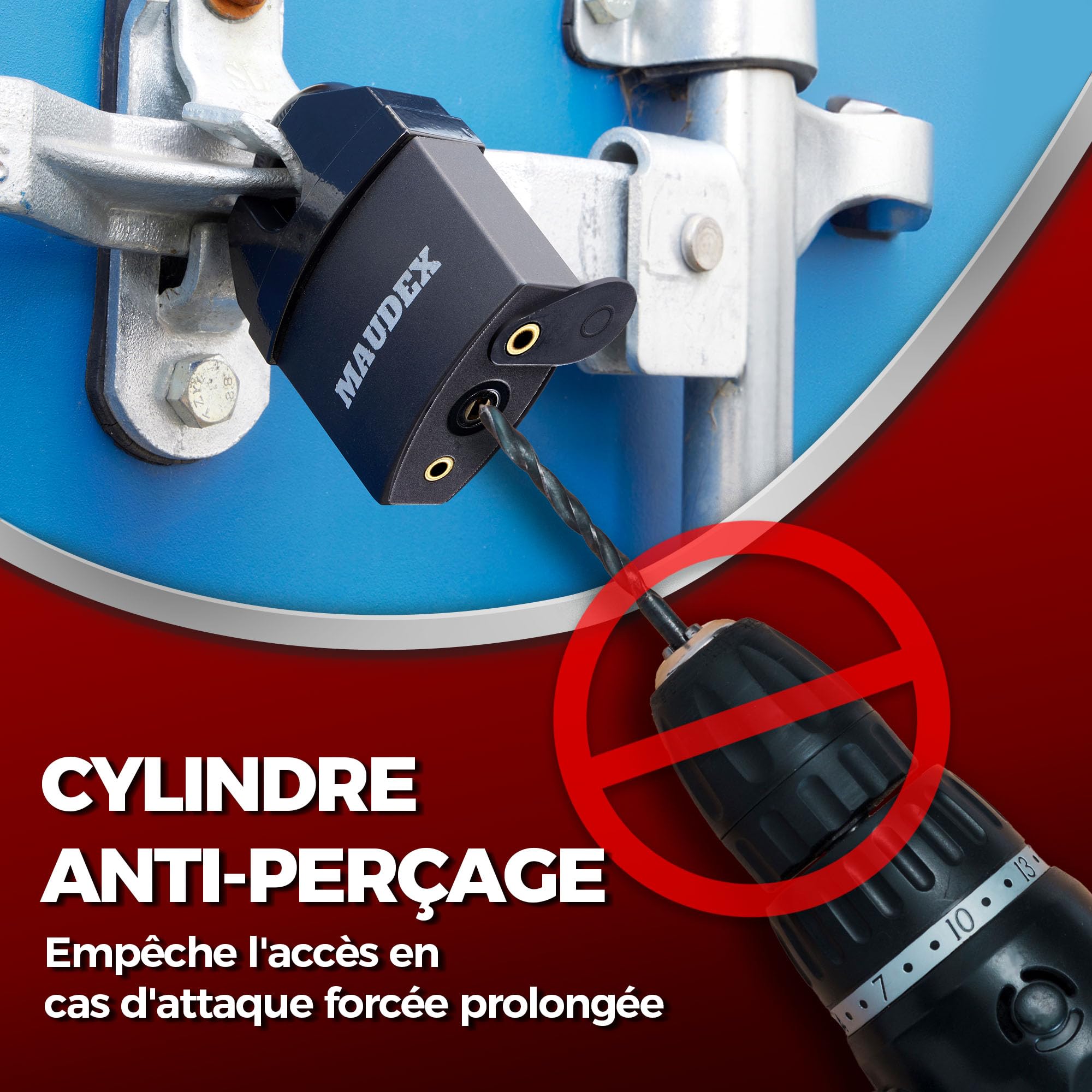 Maudex® MDL60 Cadenas Container avec 10 Clés - Anse Blindée 11 mm Anti-Perçage, Acier Trempé Haute Sécurité | Antivol de Sécurité pour Portail, Garage, Remorque Attelée