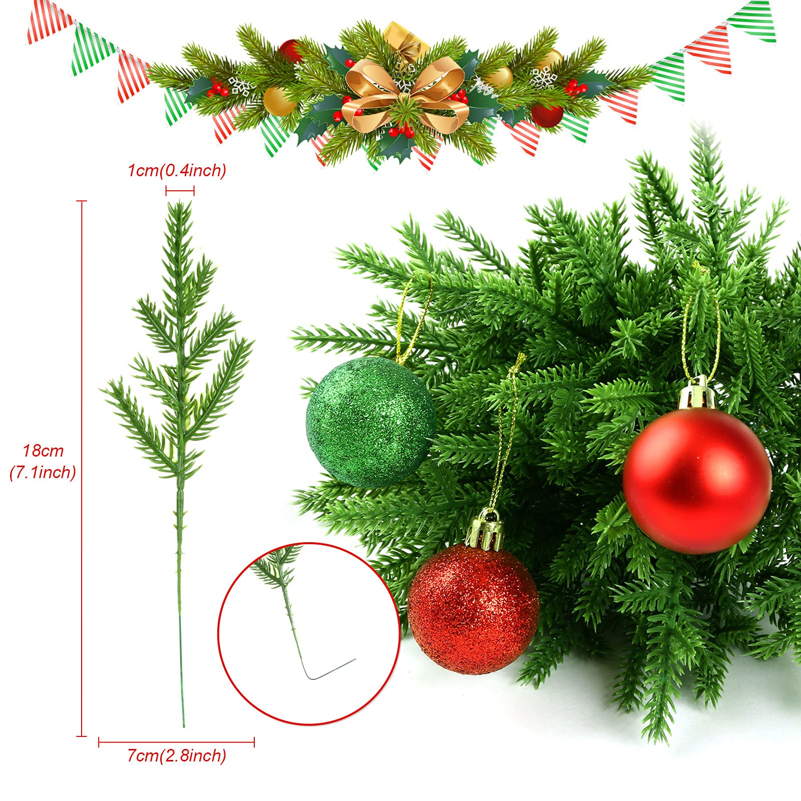 30 Rami Di Pino Artificiali Per Decorazioni Natalizie - PVC Verde 24x8cm, Ghirlande Fai-da-te, Adatti Per Casa, Albero, Centrotavola, Matrimoni