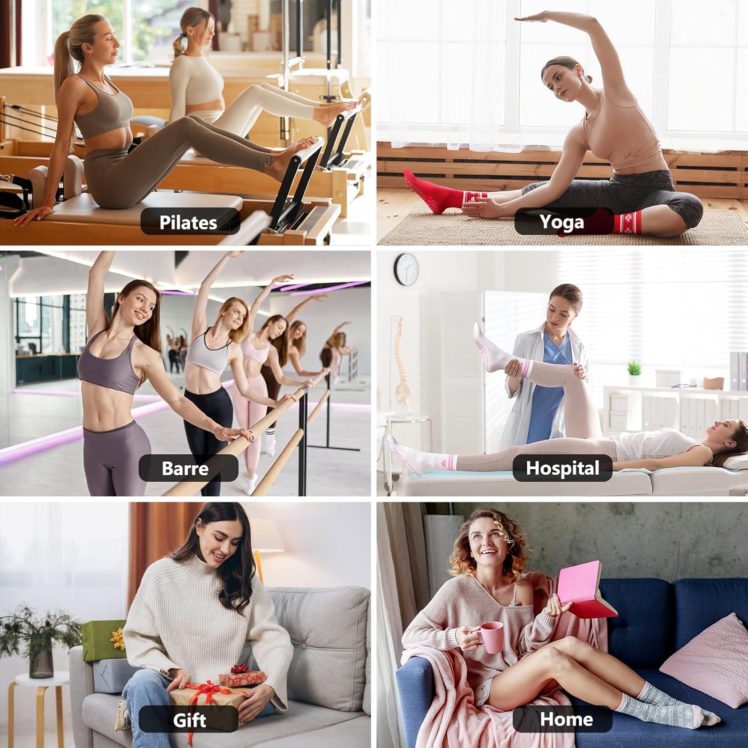 Grip Pilates Crew Socks for Women, Non Slip Yoga Socks with Grips for Barre Hospital Grippy Sticky Sock - Image 6