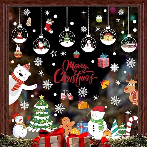 Adhesivos de ventana de Navidad, 9 hojas, calcomanías de ventana de Navidad, 167 calcomanías estáticas para ventanas de vidrio, decoración navideña