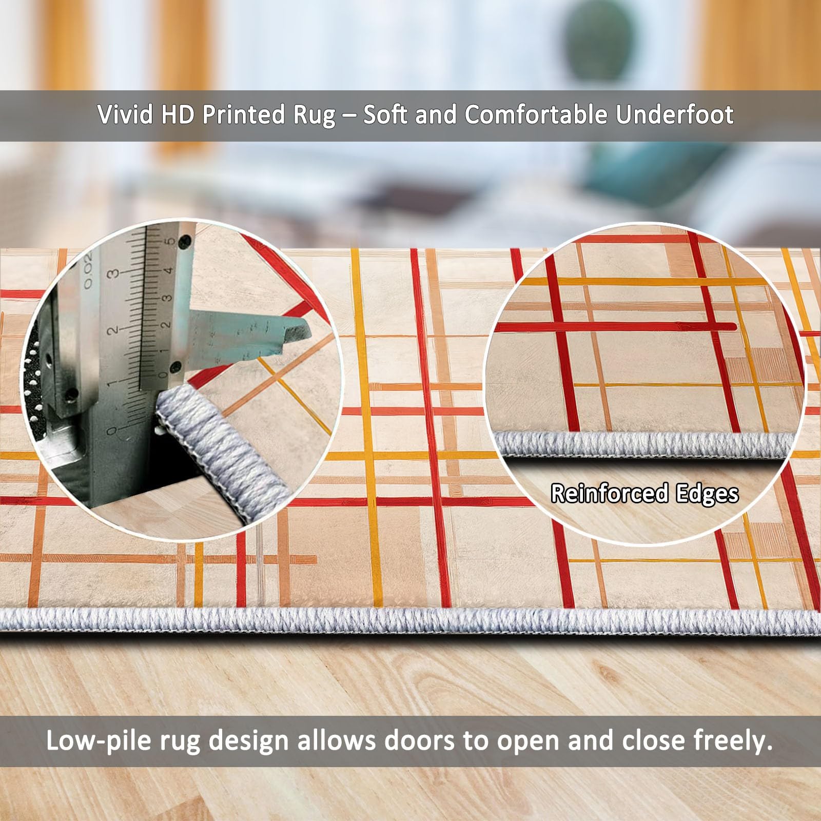 Beige Flanell Teppich 100 x 160 cm Gitterlinien Waschbarer Teppich, Geometrischer Hintergrund rutschfest Bedruckter Teppiche für Wohnzimmer Kinderzimmer Spielzimmer Esszimmer und EIN