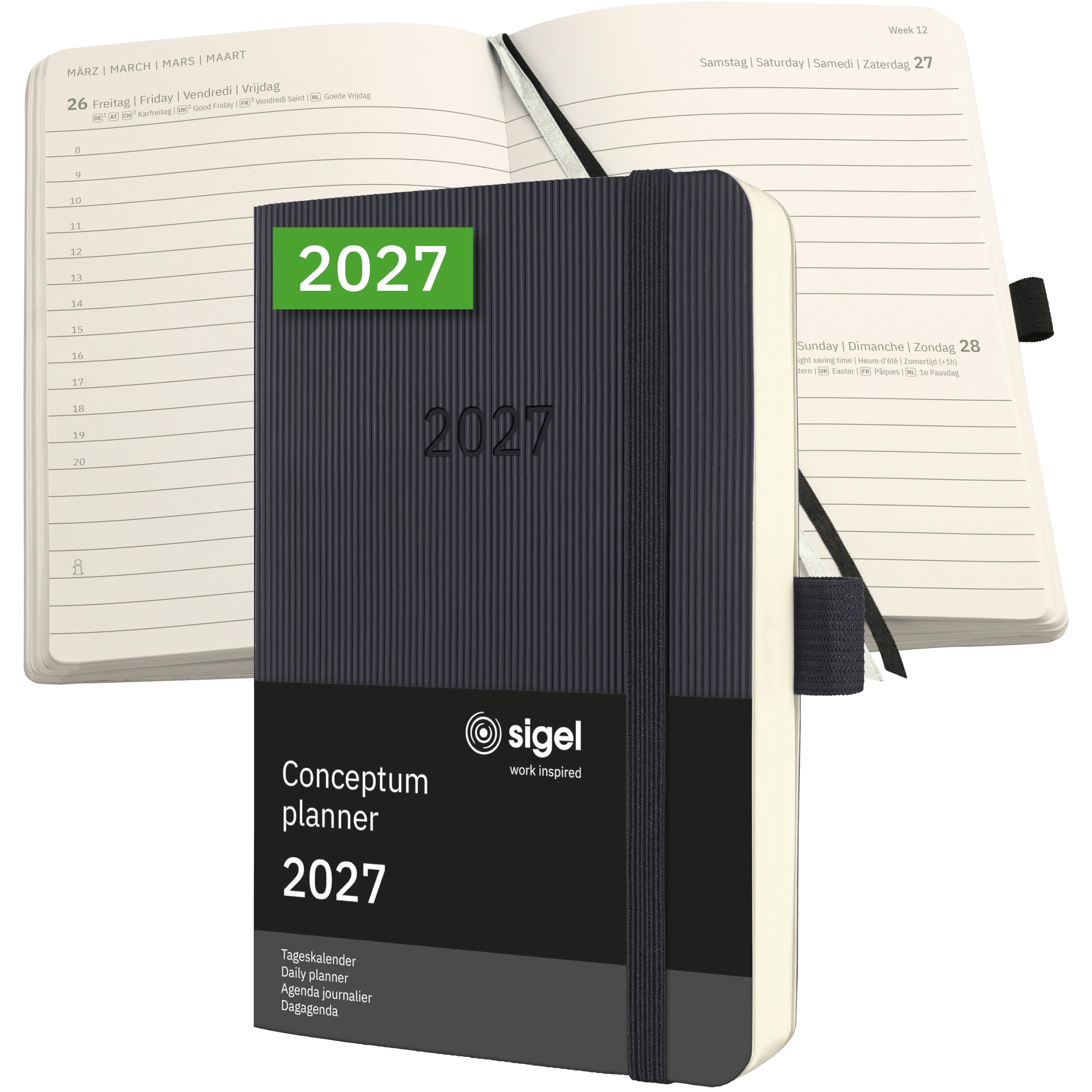 SIGEL C2721 Daily planner Conceptum 2027-1 year - approx. A6 - black - 1 page = 1 day - softcover - 80 gsm - 400 p. - FSC-certified