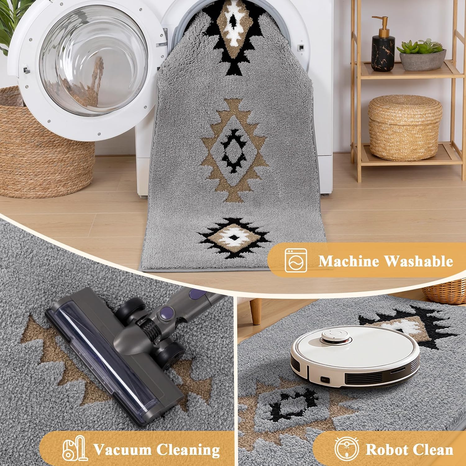 HEBE Boho Bathroom Rugs Set 3 Piece, Non Slip Washable Bath Mat Set image 4