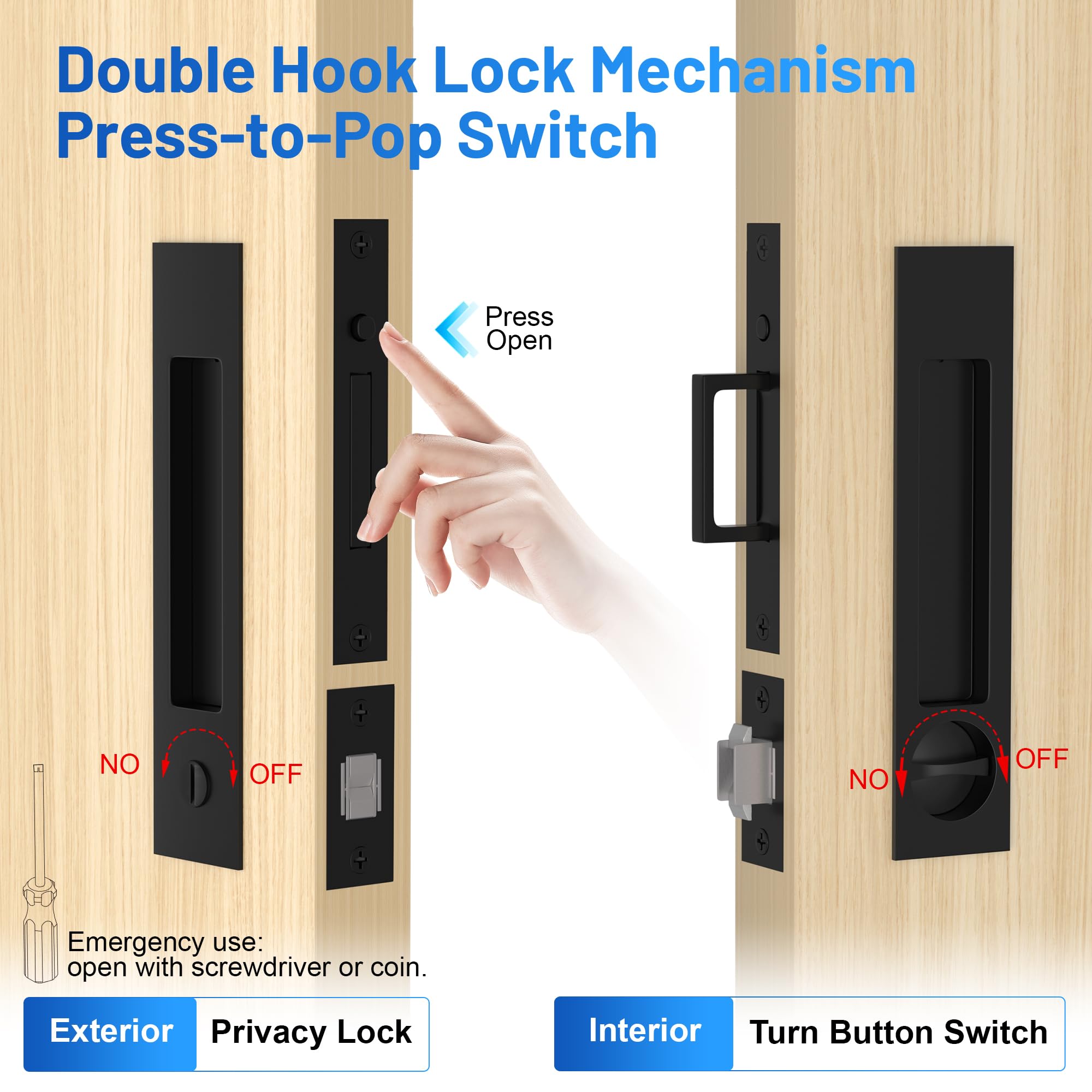Dontay Pocket Door Handle and Edge Pull, Narrow Modern Rectangular