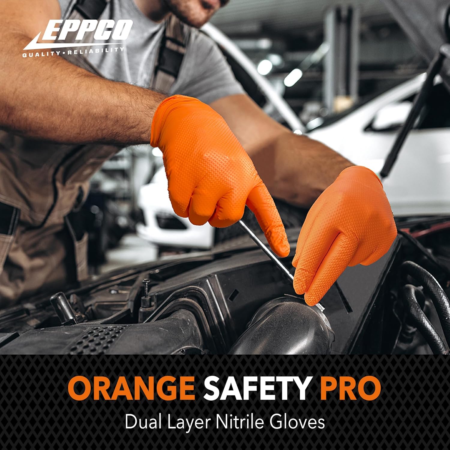 EPPCO Safety Pro Nitrile Gloves, Disposable, Powder-Free, Latex-Free, for Mechanics, Automotive, Industrial Work
