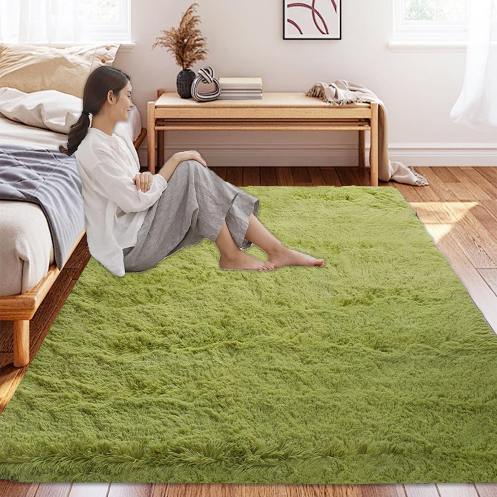 CUIMEI Alfombra para Dormitorio 240 x 300 cm, Súper Grueso Lavable a Máquina Duradero, Antimanchas,Resistente a La Humedad, para Pasillo Alfombra Salon Grandes Shaggy, Fruta Verde