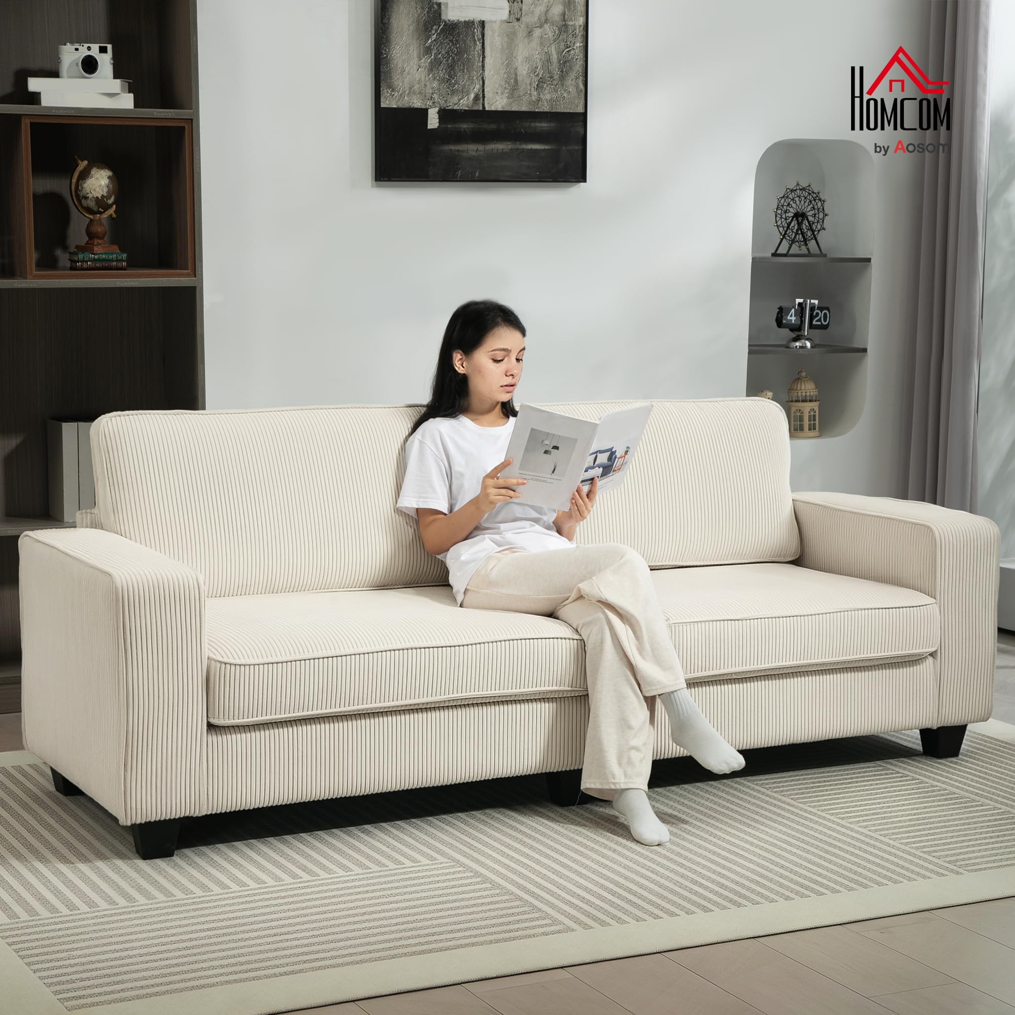 HOMCOM Canapé 3 Places avec accoudoirs 227x84x87cm Blanc crème