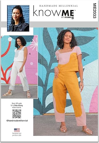 Know Me Misses' - Kit de patrón de costura de tops cortos y pantalones sin botones, código de diseño ME2033, tallas 8-10-12-14-16, multicolor