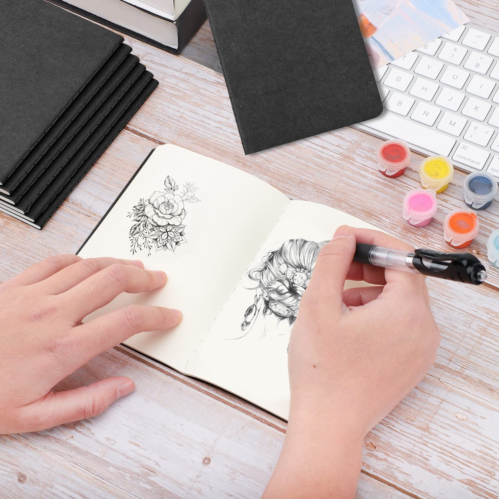 Quaderno Fogli Bianchi A6-48 Pezzi Taccuino Appunti Nero - 10x14cm Block Notes A6-100GSM Carta Taccuino A6 Pagine Bianche - 60 Pagine/30 Fogli Quaderni Appunti Notebook